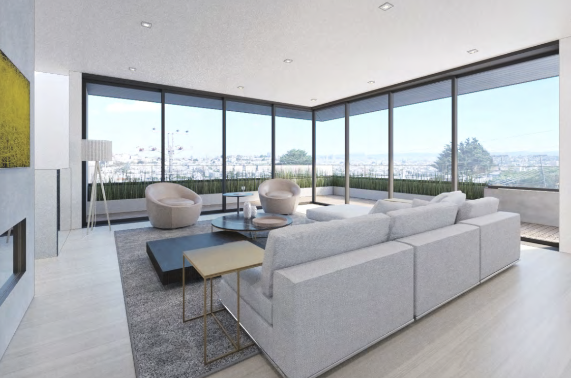 Corner living room with panoramic city views
